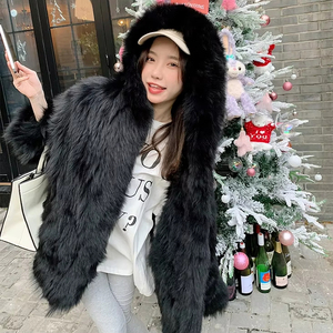 Abrigo de Piel de Oso Blanco de Talla Grande con Capucha, <span class=keywords><strong>Chaqueta</strong></span> de Punto de Piel Auténtica <span class=keywords><strong>y</strong></span> Esponjosa para Mujer, Sudadera con Capucha de Piel Peluda Extra Grande - Product Image 5