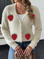 Vrac Cardigan en faux vison européen américain pour dames en vrac broderie 3D fraise 4 boutons de perles vêtements d'extérieur chauds en tricot pour la vente en gros