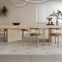 Table à manger rectangulaire en travertin beige et marbre blanc éléphant, design scandinave moderne, meubles de salle à manger
