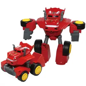Mainan Die Cast DIY Robot deformasi kartun, mainan mobil Robot deformasi sentuhan logam dapat berubah mainan dengan musik ringan untuk anak-anak