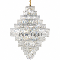 Lustre en cristal classique de luxe à plusieurs niveaux en forme de pyramide pour hall d'hôtel, design haut de gamme pour atrium, lampe suspendue pour projet d'hôtel, escalier ou villa