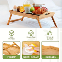 Table de lit en bambou avec pieds pliables, moderne, pour cuisine et salle de bain, petit-déjeuner/collation/canapé-lit, finition laquée