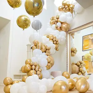 Balon pesta emas putih panas Kit lengkungan karangan bunga dengan balon konfeti untuk pesta ulang tahun pernikahan pesta Baby Shower