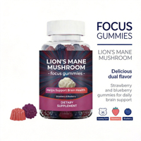 Permen Kunyah Jamur Lion's Mane OEM, Rasa Stroberi & Blueberry, Suplemen Diet untuk Kesehatan Otak & Dukungan Kognitif