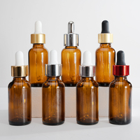 Vente en gros de flacons en verre ambré Boston ronds de 1 oz (30 ml) avec compte-gouttes en bambou pour sérum de soin naturel de la peau