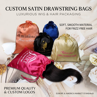 Sac en satin de soie OEM avec cordon de serrage, sacs de luxe pour perruques, emballage pour cheveux, sacs en satin pour cheveux, logo personnalisé