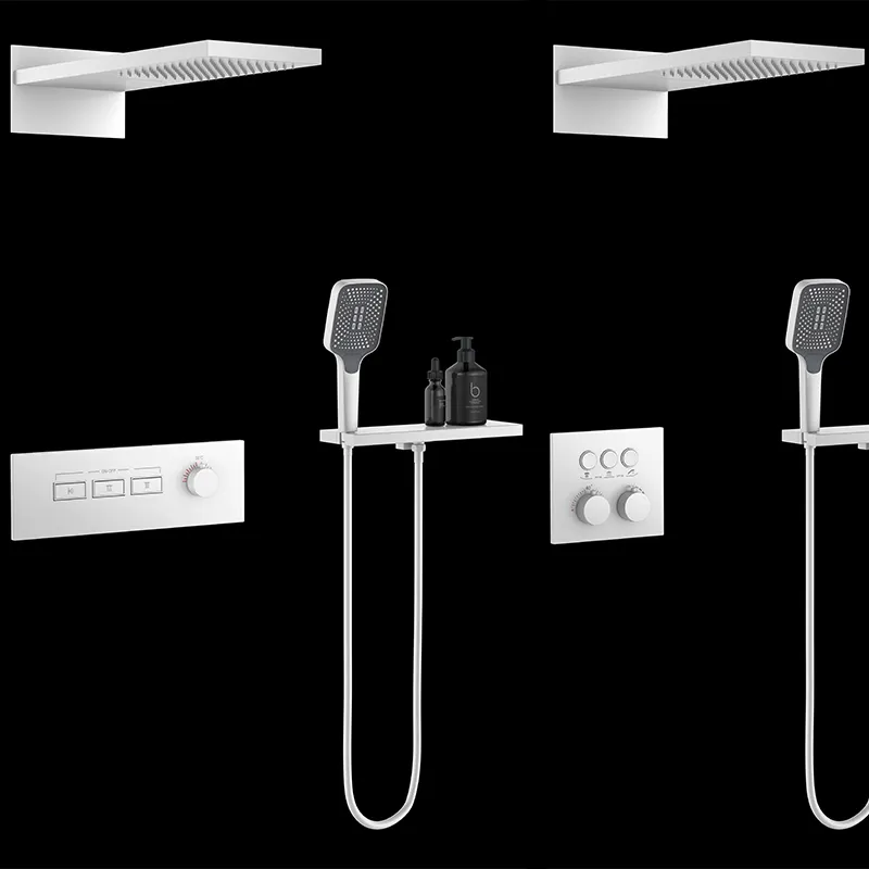 Juego de grifo de ducha termostático montado en el techo, set de ducha de 20 pulgadas con 3 funciones, con cabezal de lluvia nebulosa, con ducha de mano