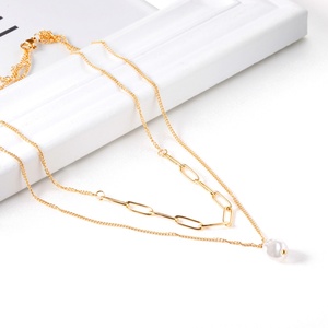 Collar de Cadena Doble con Perlas Naturales y Colgante de Oro de 18k, Joyería de Acero Inoxidable con Personalidad para Chicas - Product Image 6