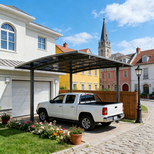 Abri de voiture moderne de luxe en <span class=keywords><strong>aluminium</strong></span> robuste avec toit en polycarbonate résistant aux UV et aux intempéries, abri double pour jardin résidentiel - Product Image 2