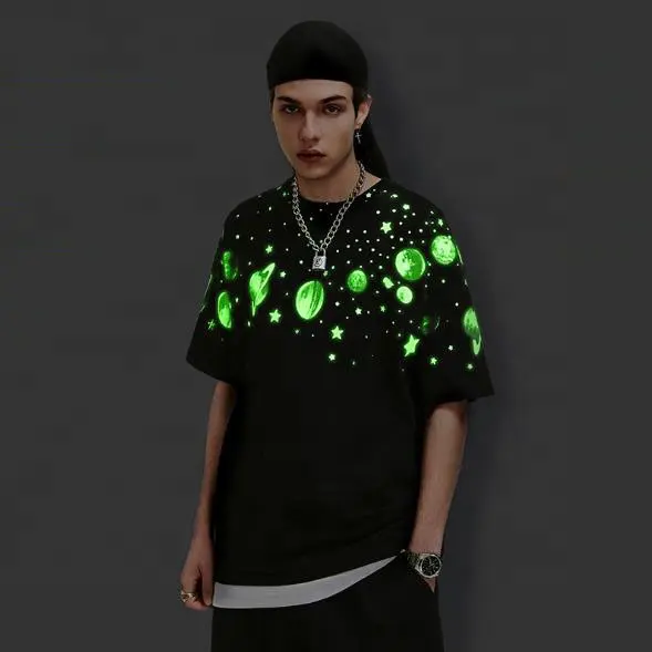 Мужская хлопковая футболка с принтом, светящаяся в темноте футболка с принтом, 2021