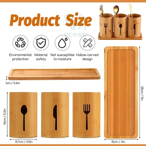 Bonito soporte para cubiertos de madera para tenedores, cucharas, soporte para utensilios, organizador de cubiertos Original de Bambú - Product Image 2