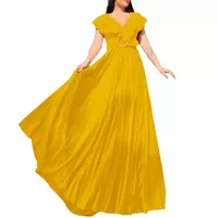 Robe longue élégante pour femme grande taille, col en V, couleur unie, coupe moderne, en polyester, bordeaux, blanc, jaune, pour le bureau et les fêtes, vente en gros