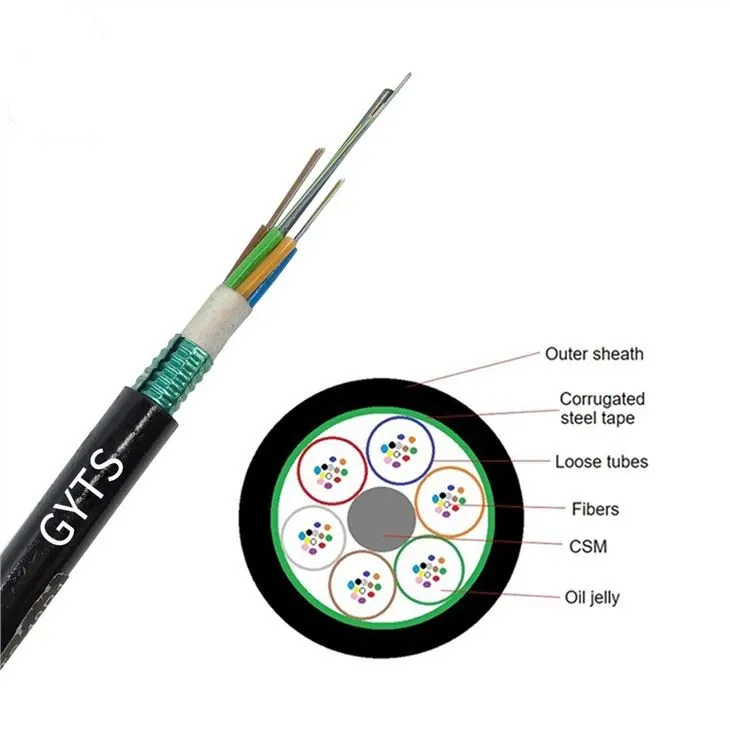 DC güç hibrid açık fiber optik kablo ile 2-24 çekirdek örgülü kolay geçmeli boru dış mekan kablosu GYTS