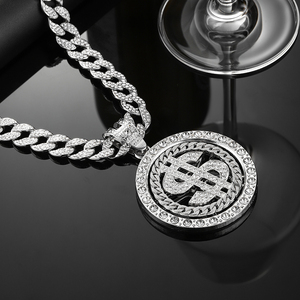 Collier avec pendentif dollar rotatif pour <span class=keywords><strong>rappeur</strong></span> hip-hop en gros pour hommes - Product Image 2