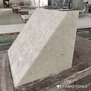 <span class=keywords><strong>Backlit</strong></span> Trắng <span class=keywords><strong>Onyx</strong></span> với tinh thể tự nhiên nhân tạo Alabaster Quartz slab Đá Nhân Tạo Bảng điều khiển cho bàn tiếp tân - Product Image 3