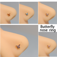 Cincin Hidung 20G CZ Butterfly 316L Baja Bedah Berlapis Emas Vintage Kristal L Bentuk L untuk Hadiah Pernikahan