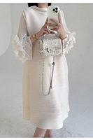 Robe plissée personnalisée de qualité supérieure, nouvelle collection automne, à manches longues, bordure volantée, très élastique, vente en gros