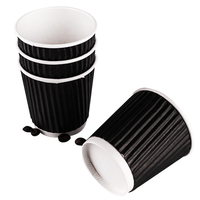 Gobelet en papier ondulé noir de 10 oz, à paroi ondulée, isolé, jetable, pour café ou thé, avec couvercle