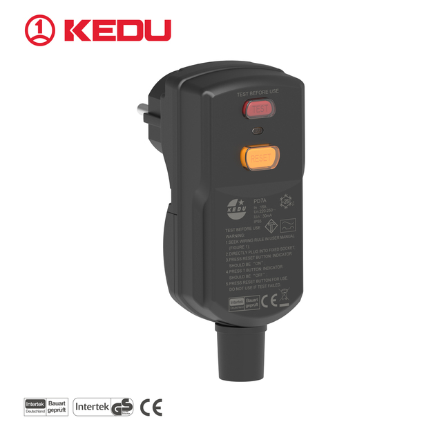 KEDU PD7A 16A 250V German PRCD Portable Plug Circuit Breaker Safety Plug GS CE BG Certification Residual Current Operated Manual