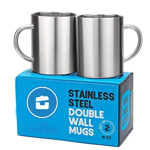 Tazze a doppia parete in acciaio inossidabile BPA Free Metal Coffee Tea Cup Mug manico per tazza isolato Set da campeggio durevole tazze infrangibili