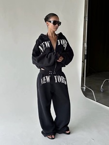 Dtp In Logo Tùy Chỉnh Thời Trang Dạo Phố Phun In Ấn Cắt Zip up Hoodie Jogger Đặt Thẳng Phụ Nữ Pháp Terry Mồ Hôi Phù Hợp Với Tracksuit - Product Image 2