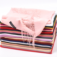 Nouvelle Écharpe à Pompons 2025 pour Femme, Châle Chaud en Cachemire Turc Couleur Unie, Écharpe Pashmina
