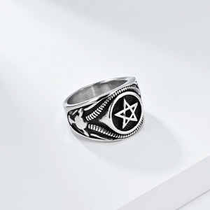 Men's Titanium Steel Pentagram <b>Ring</b> Steel And Gold Two Tone Star Shape Gift Jewelry - Product Image 2