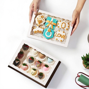 Caja de cartón <span class=keywords><strong>con</strong></span> ventana transparente para hornear Cassette ventana pastel <span class=keywords><strong>Chocolate</strong></span> bomba cubierta de <span class=keywords><strong>Chocolate</strong></span> fresa Pretzel Bar comida - Product Image 4