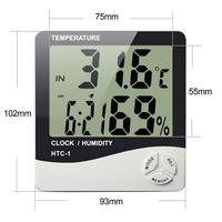 Hygromètre numérique HTC-1, thermomètre d'intérieur, horloge/réveil, humidimètre