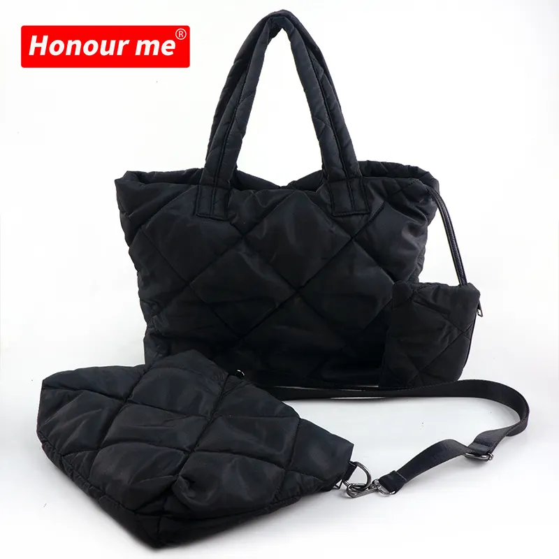 Puffer Bag Fashion Down Quilted Light Weight Large Capacity 2in1 Cotton Tote Bags Tote Hand Bag