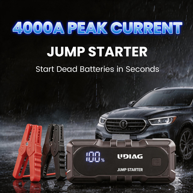 UDIAG J1600 4000A Peak Portable Car Jump Starter 12V Battery Power Bank for 12.0L Gas 10.0L Diesel Emergency Booster Pack