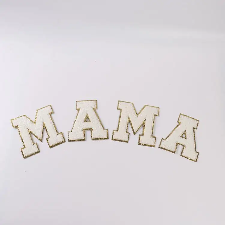 Custom embroidery alphabet fabric patch letters 4 inches big size fuzzy MAMA patch iron on chenille patch on t shirt for ladies