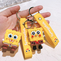 Vente en gros de porte-clés en PVC de dessins animés, poupées en peluche Bob l'éponge, Patrick Star et Squidward, jolis pendentifs pour sacs
