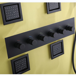 Pommeau de douche carré haute pression, de luxe, pour salle de bain, avec LED, <span class=keywords><strong>couverture</strong></span> complète, modèle cascade, couleur noire - Product Image 5