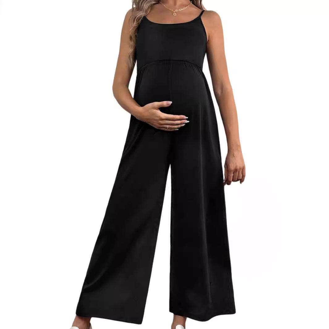 New Fashion Pregnant Women's Summer Sleeveless Long Pants Solid Color Loose  Casual Pregnancy Jumpsuits