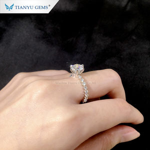 Tianyu clásico 14k/18k oro rosa anillo de compromiso 7*7mm amortiguador vieja mina corte incoloro anillo boda señora banda - Product Image 5