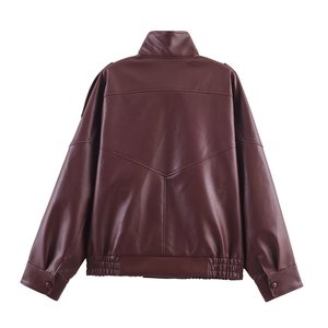 <span class=keywords><strong>Veste</strong></span> bomber <span class=keywords><strong>en</strong></span> <span class=keywords><strong>simili</strong></span> <span class=keywords><strong>cuir</strong></span> à col montant, style europé<span class=keywords><strong>en</strong></span> et américain, élégante et tendance pour femmes, manches longues - Product Image 5