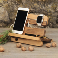 Organizador de estación de carga de madera Estación de acoplamiento personalizada Organizador de reloj Soporte de teléfono de madera