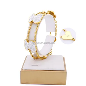 Pulseras de lujo de circonia cúbica, joyería de acero inoxidable chapado en oro de 18K para mujer, Diamante de piedra