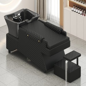 Full <b>Recline</b> Shampoo Bed Classic Upholstered with Footrest Ceramic Basin Hair Wash Bed Barber Salon Furniture - Product Image 6