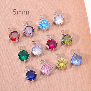 Breloques rondes en zircon 3A de 5 mm, pendentifs en acier inoxydable, accessoires pour la fabrication de bijoux DIY - Product Image 3