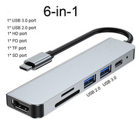Multiport 6 in 1 H 'DMI 4K Usb C Hub TF slot SD PD 3.0 stasiun Dok tipe-c untuk MacBook Pro, Air, iPad Pro, XPS