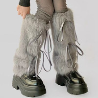 Chaussettes-chaussons souples pour femme, style Y2K, automne/hiver, avec détails nœud et lacets, mi-mollet, en polyester