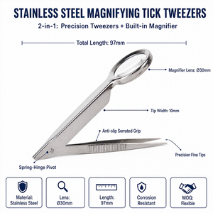 Ishow Pinzette Multifunzione per Rimozione <span class=keywords><strong>Zecche</strong></span> Animali Domestici con Lente d'Ingrandimento 30mm, Strumento di Precisione Pieghevole in Acciaio Inossidabile Sicuro per Cani e Gatti - Product Image 5