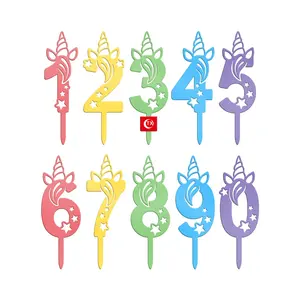 TX Number Unicorn Acrylic Cake Topper Colorful Cake Topper For kids' Home Baking Accessories Cake Decorating Tools Supplier