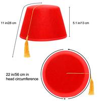 Disfraz de Cosplay SOLPOP, Color Rojo Personalizado, Gorro Griego Marroquí Tarboosh, Sombrero Turco Fez de Fieltro con Borlas Negras