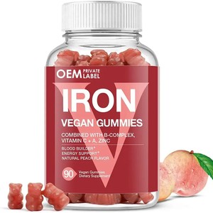 <span class=keywords><strong>Complément</strong></span> <span class=keywords><strong>Alimentaire</strong></span> Végétalien OEM en Gommes de <span class=keywords><strong>Fer</strong></span> et Vitamine C pour la Santé Sanguine, Saveur Pêche, 60 Unités - Product Image 1