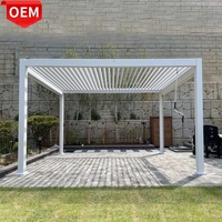 Pergola décorative motorisée 3m x 3m avec supports, imperméable, en aluminium à lames orientables