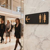 Panneau de signalisation moderne en acrylique pour toilettes, plaque de porte de toilettes, flèche directionnelle, logo personnalisé