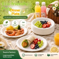 Assiette jetable écologique en pulpe de canne à sucre, disponible en plusieurs tailles ; design minimaliste et tendance, idéale pour les desserts